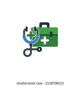 stethoscope and medical device bag icon, medical icon