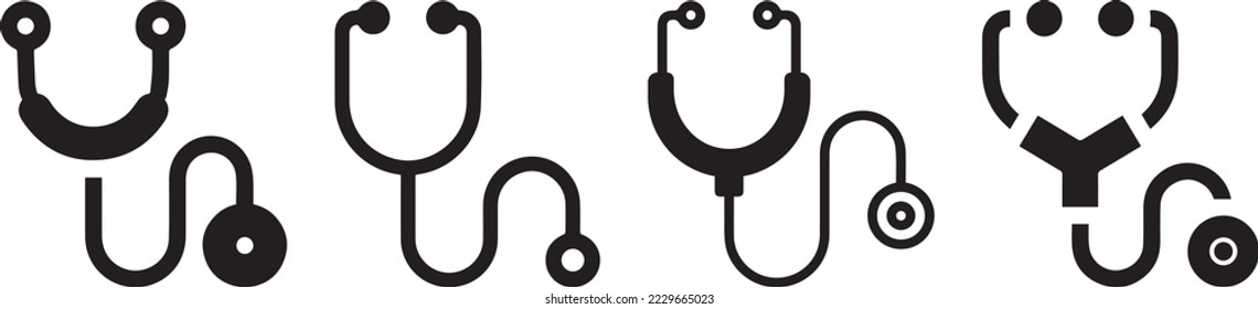 equipo médico de estetoscopio conjunto de iconos planos. Icono de estetioscopio. Logotipo de asistencia sanitaria. Stethoscope Símbolo vectorial del icono para médico y médico