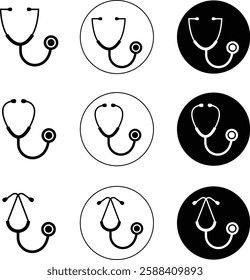 Stethoscope medical device flat icons set. Health and medicine symbol. Doctor equipment to measure pressure and listen heartbeat, to make a diagnosis to the patient isolated on transparent background.