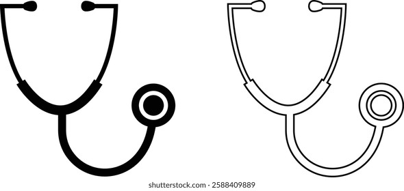 Stethoscope medical device flat, line icons set. Health and medicine symbol. Doctor equipment to measure pressure and listen heartbeat to make diagnosis to patient isolated on transparent background.