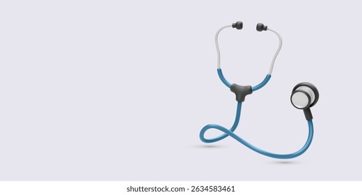 Stethoscope, Medical Equipment, Healthcare Tool, Blue Tubing with Realistic Detailing on Light Background. Ideal for Clinics, Hospitals, and Medical Education. Vector Illustration.