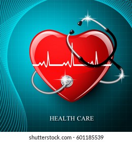 Stethoscope medical equipment and heart shape. Vector illustration.