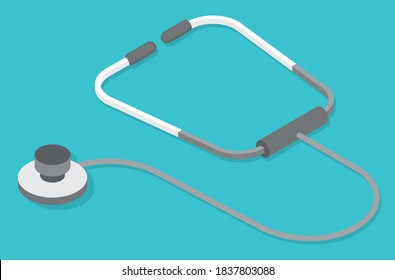 Stethoscope medical equipment vector illustration. Diagnostic tool for sounds coming from the heart on blue background. Tool for doctor's work, hospital instrument phonendoscope medic attribute