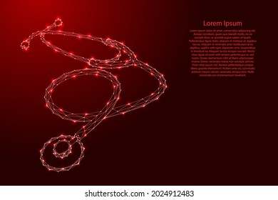 Stethoscope médico de líneas rojas polígonas futuristas y estrellas brillantes para carteles, afiches, tarjetas de felicitación. Ilustración vectorial.