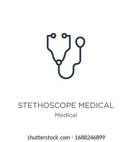 Stethoscope medical heart beats control tool icon. Thin linear stethoscope medical heart beats control tool outline icon isolated on white background from medical collection. Line vector sign, symbol 