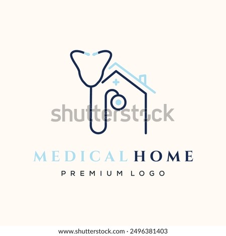 stethoscope medical line logo vector minimalist illustration design, home care stethoscope logo design