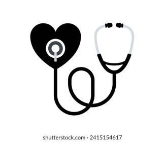 Stethoscope medical symbol. Stethoscope silhouette design isolated on white background. Stethoscope vector illustration.