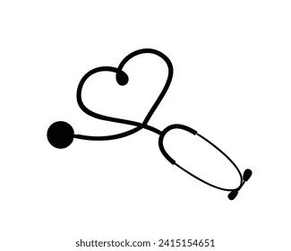 Stethoscope medical symbol. Stethoscope silhouette design isolated on white background. Stethoscope vector illustration.