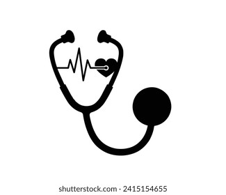 Stethoscope medical symbol. Stethoscope silhouette design isolated on white background. Stethoscope vector illustration.