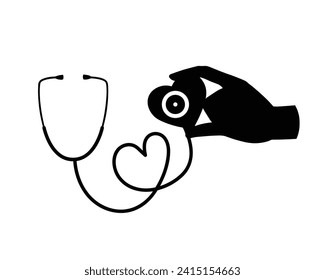 Stethoscope medical symbol. Stethoscope silhouette design isolated on white background. Stethoscope vector illustration.