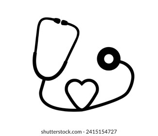 Stethoscope medical symbol. Stethoscope silhouette design isolated on white background. Stethoscope vector illustration.