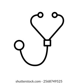 Stethoscope medical tool line art symbol isolated on white background.