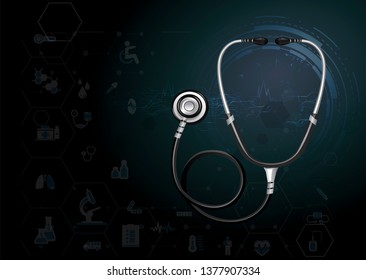 Stethoscope Medical treatment tools and  Icons set about medicine - creativity idea and  concept - background  innovation technology  modern.