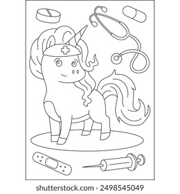 stethoscope medical unicorn coloring book page for kids or grown adults creative coloring mindful relaxation activity