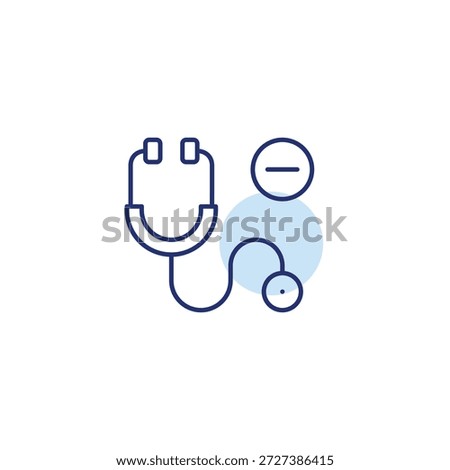 Stethoscope and minus. Appointment cancelled, time unavailable. Pixel perfect, editable stroke vector icon