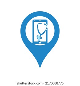 Stethoscope mobile gps shape concept logo design vector. Phone doctor vector logo template.