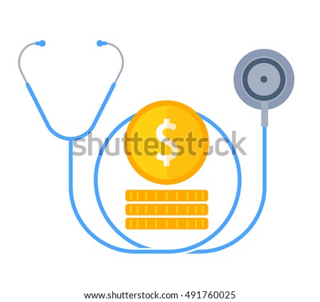 stethoscope money medical cost insurance flat stock vector (royaltythe stethoscope and money medical cost and insurance flat concept coins and phonendoscope vector