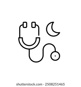 Stethoscope and moon. After hours healthcare, overnight medical services. Pixel perfect vector icon