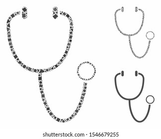 Stethoscope mosaic of unequal pieces in various sizes and shades, based on stethoscope icon. Vector irregular dots are combined into mosaic. Stethoscope icons collage with dotted pattern.