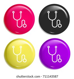 Stethoscope multi color glossy badge icon set. Realistic shiny badge icon or logo mockup
