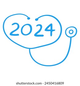 Stethoscope and number 2024 Health Insurance. Vector illustration on white background.