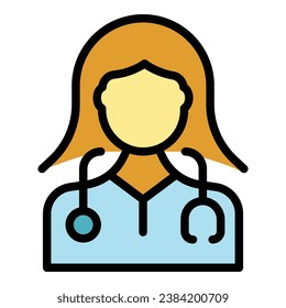 Stethoskop-Krankenschwester-Symbol-Umrissvektor. Gesundheitsarzt. Klinische Pflegefarben flach