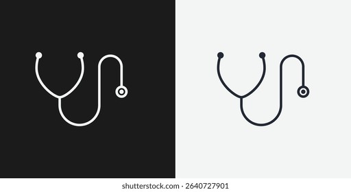 Stethoscope on Black and White Backgrounds, Representing Medical, Healthcare, or Doctor, White Outline Icon