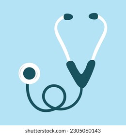 Stethoscope on a blue background, in a flat style. Vector illustration. Icon.