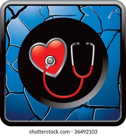 stethoscope on blue cracked web button