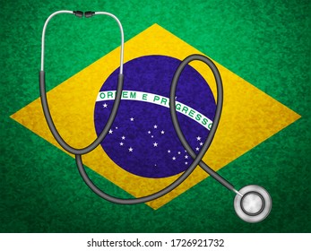 Stethoscope on Brasil flag background. Vector illustration.