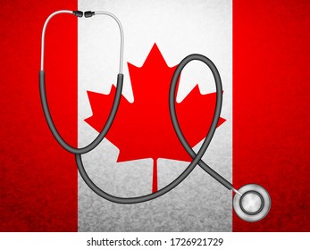 Stethoscope on Canada flag background. Vector illustration.