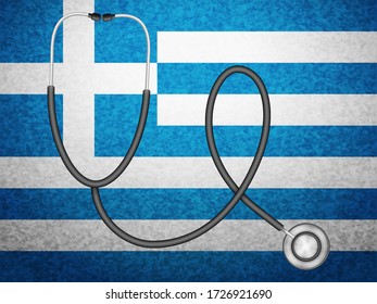 Stethoskop auf griechischem Hintergrund. Vector-Abbildung.