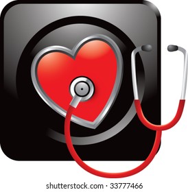 stethoscope on heart on black web button