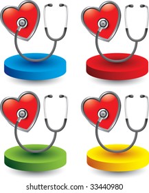 stethoscope on heart on colored discs