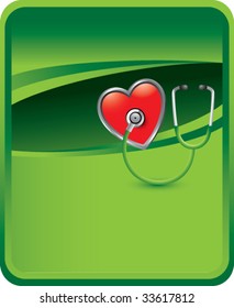 stethoscope on heart on green background