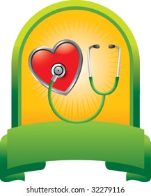stethoscope on heart on green display