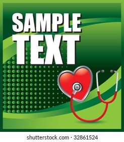 stethoscope on heart on green halftone banner