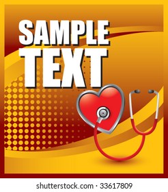 stethoscope on heart on orange halftone banner