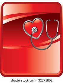 stethoscope on heart on red background