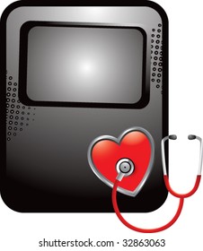 stethoscope on heart on template banner