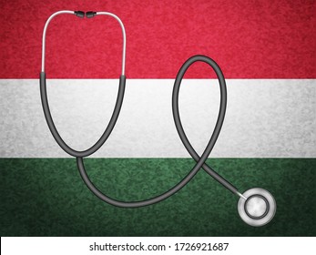 Stethoscope on Hungary flag background. Vector illustration.