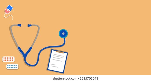 Stethoscope on a multi color background Health care  background, banner, card, poster, template. Vector illustration.