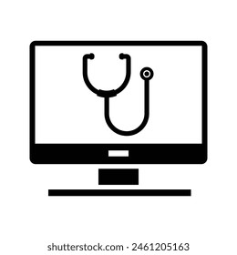 Stethoscope on screen, illustration of online medical service, online doctor advice icon vector