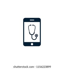 Stethoscope on smartphone screen icon. Modern vector illustration of online medical consultant.