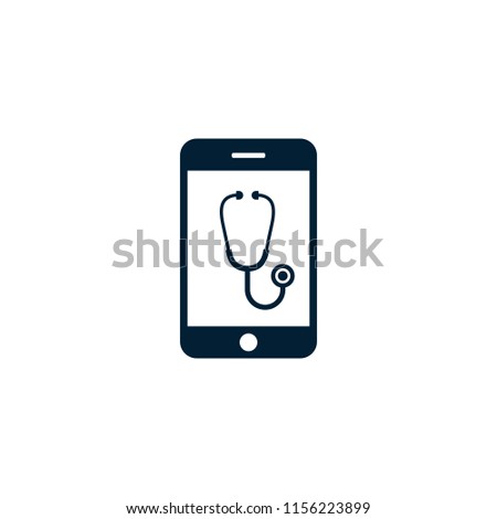 Stethoscope on smartphone screen icon. Modern vector illustration of online medical consultant.