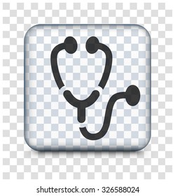 Stethoscope on Transparent Square Button