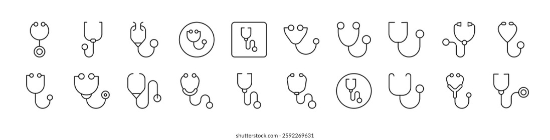 Stethoscope Outline Simple Linear Image Collection. Editable Stroke. Suitable for Web Sites, Books, Cards, Apps