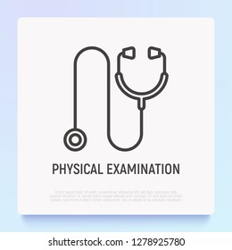 Stethoscope for patient physical examination thin line icon. Modern vector illustration.