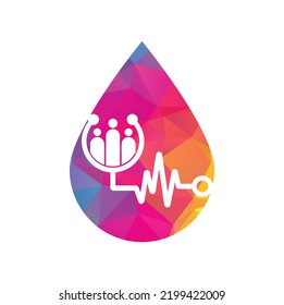 Stethoscope People drop shape concept logo design icon vector. Family Medical Logo Template Design Vector.