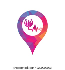 Stethoscope Las personas mapean la forma de los pines el concepto de logotipo de diseño vector de icono. Vector de diseño de plantillas de logotipo médico familiar.